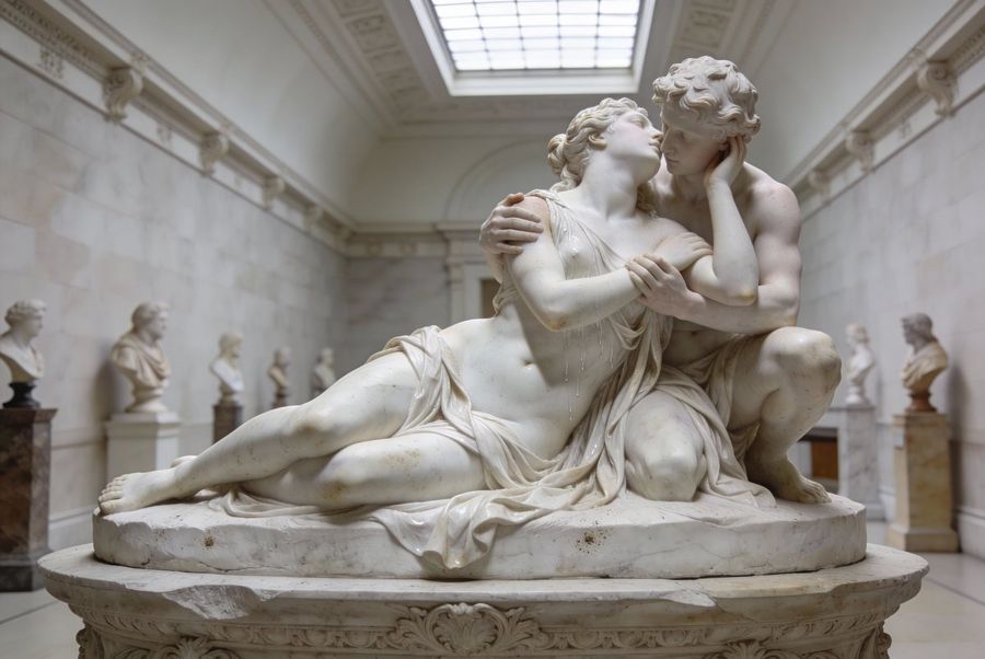Neo Classical Marble Sculpture Of Embrace — Nano Banana Pro image prompt example