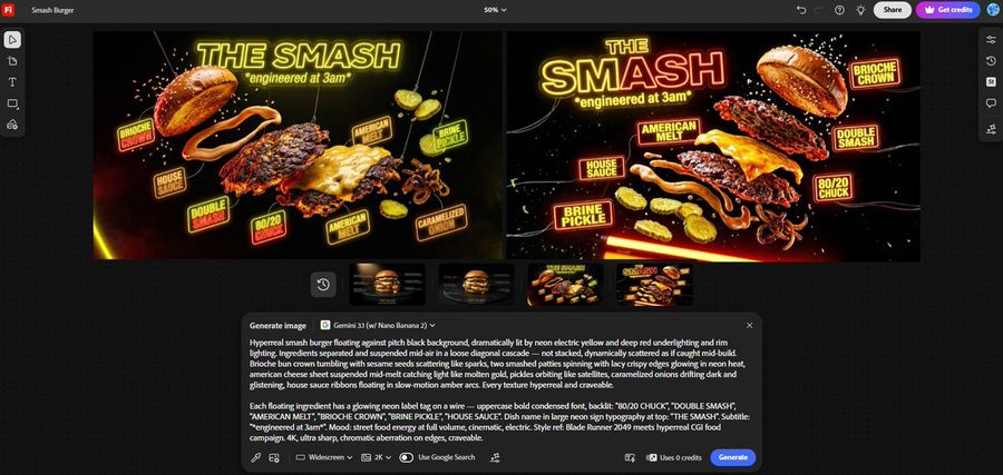 Neon Explosion Smash Burger — Nano Banana Pro image prompt example