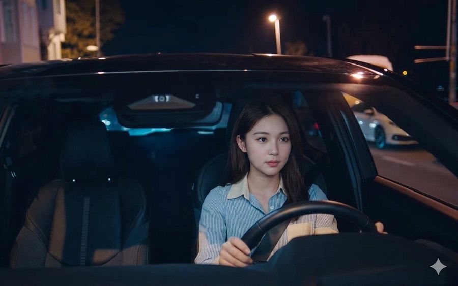 Night Drive Cinematic Portrait — Nano Banana Pro image prompt example