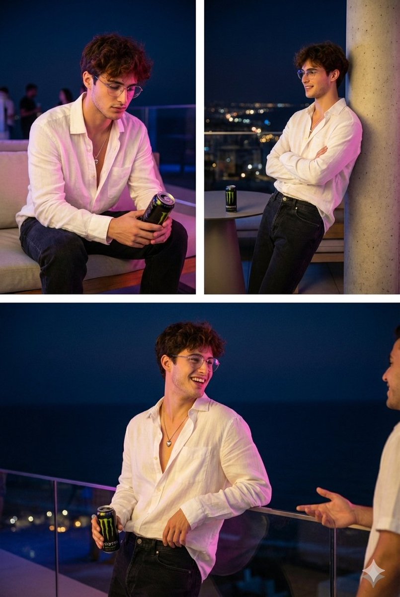 Nighttime Roof Terrace Party Portrait Prompt — Nano Banana Pro image prompt example