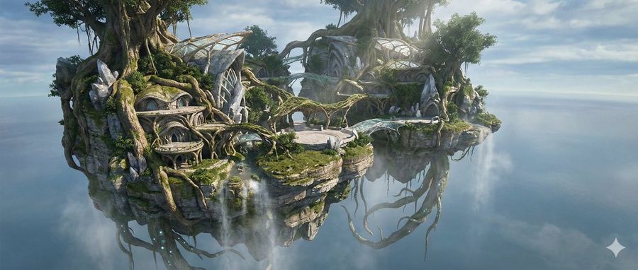 Octane Rendered Floating Ecological Island — Nano Banana Pro image prompt example