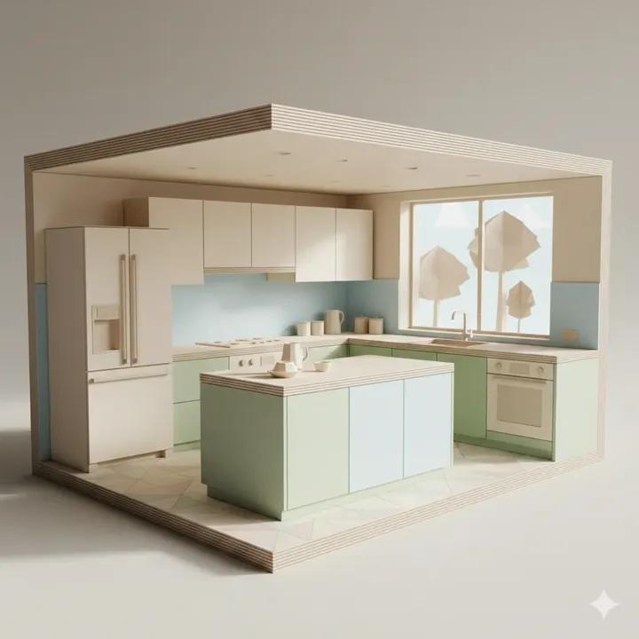 Origami Kitchen Cutaway — Nano Banana Pro image prompt example