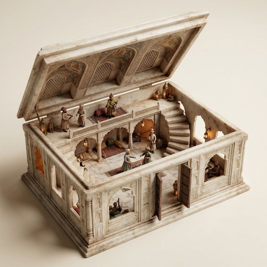Ornate Box Diorama Master Prompt Mughal Hall Interior — Nano Banana Pro image prompt example