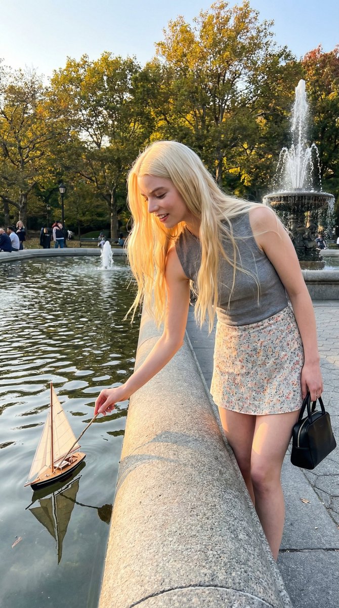 Park Fountain Lifestyle Photo With Sailboats — Nano Banana Pro image prompt example