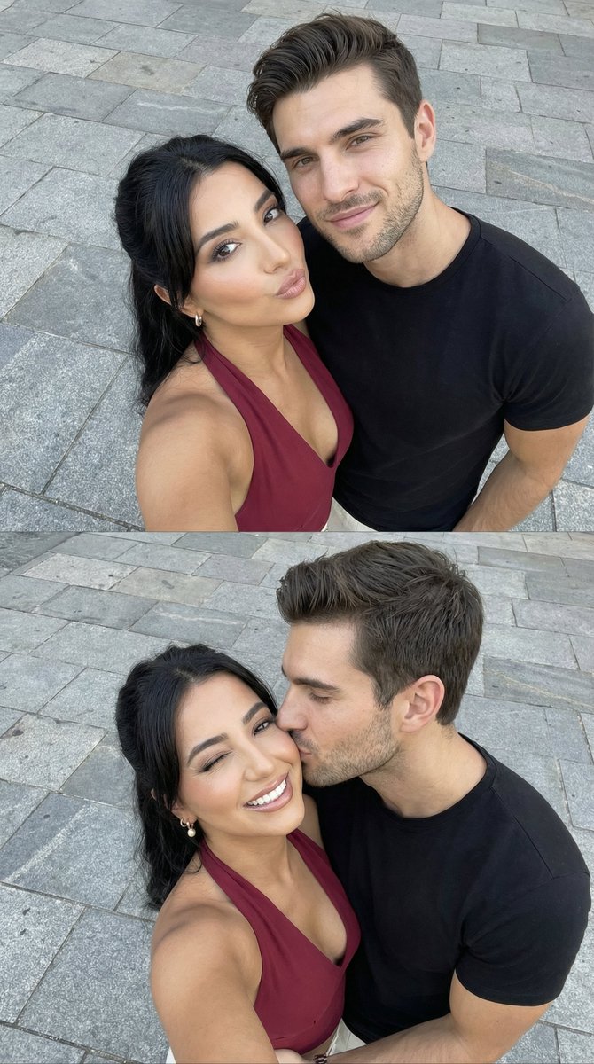 Photorealistic Couple Selfie Grid With Identity Lock — Nano Banana Pro image prompt example
