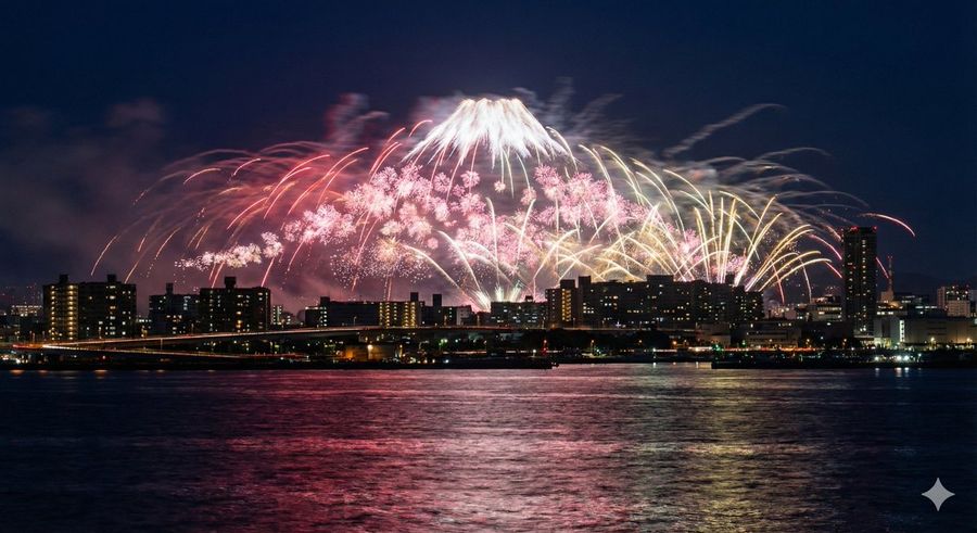 Photorealistic Long Exposure Fireworks Over A City Skyline — Nano Banana Pro image prompt example