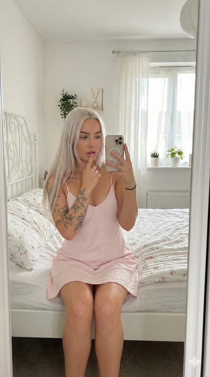 Photorealistic Mirror Selfie In Bright White Bedroom — Nano Banana Pro image prompt example