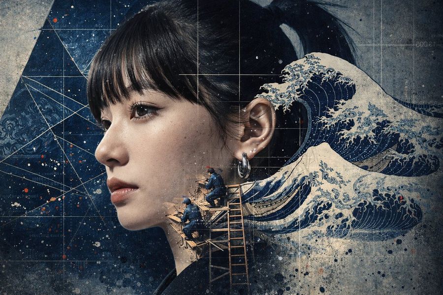 Photorealistic Portrait With Ukiyo E And Industrial Fusion — Nano Banana Pro image prompt example