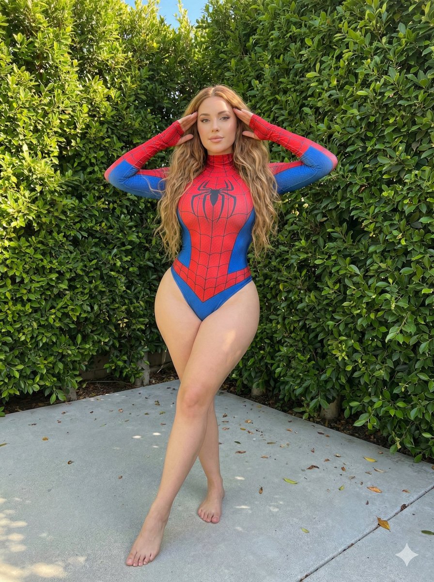 Photorealistic Spider Girl Cosplay Portrait by @itsjessiababy — Nano Banana Pro image prompt example