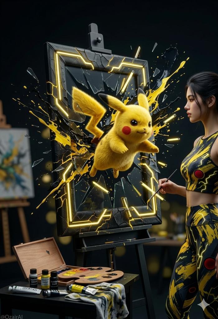 Pikachu Bursting Canvas Art — Nano Banana Pro image prompt example