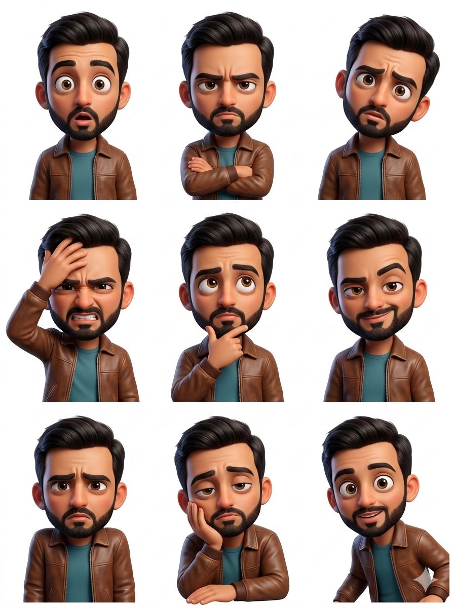 Pixar Sticker Set 3x3 Grid Of Emotions — Nano Banana Pro image prompt example