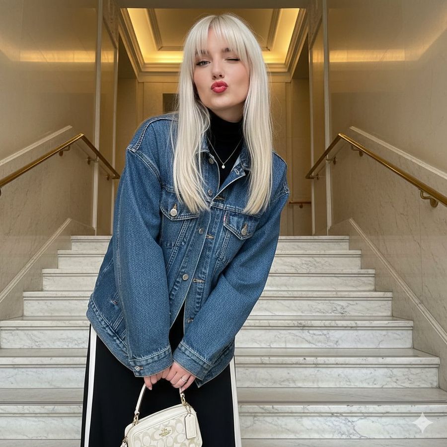 Playful Duck Face Selfie On Marble Stairs — Nano Banana Pro image prompt example