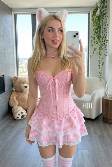 Playful Mirror Selfie With Cat Ears And Pink Brocade Corset — Nano Banana Pro image prompt example