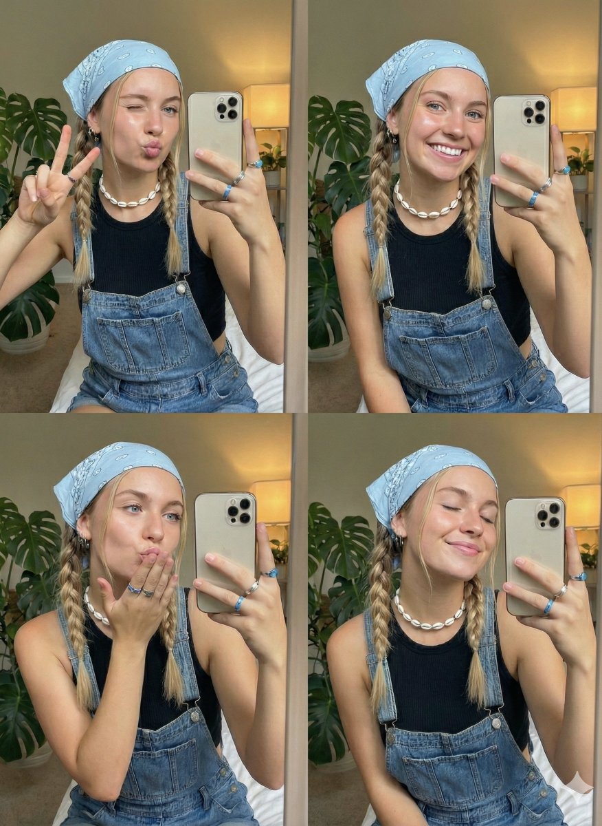 Playful Selfie Portrait With Multiple Poses — Nano Banana Pro image prompt example