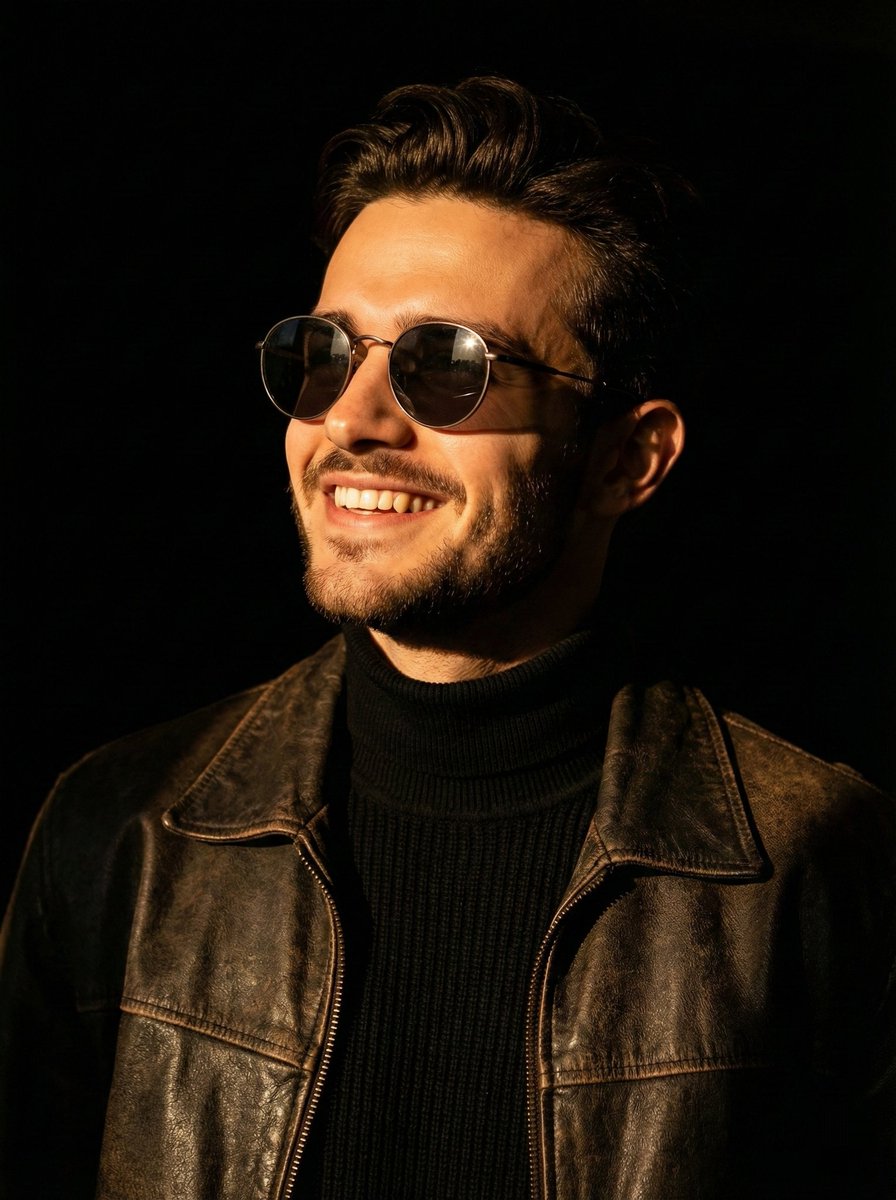 Portrait Photo Prompt For A Man With Dramatic Side Lighting And Specific Clothing Details — Nano Banana Pro image prompt example