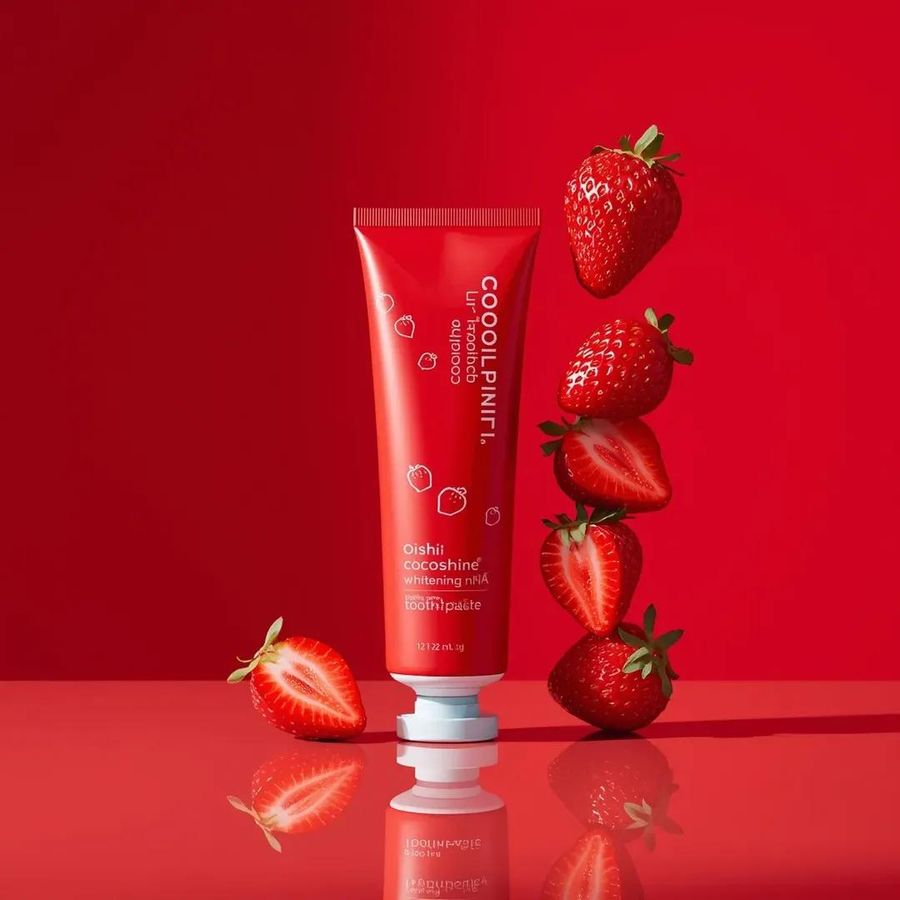 Premium Cosmetic Product Ad For Strawberry Toothpaste — Nano Banana Pro image prompt example