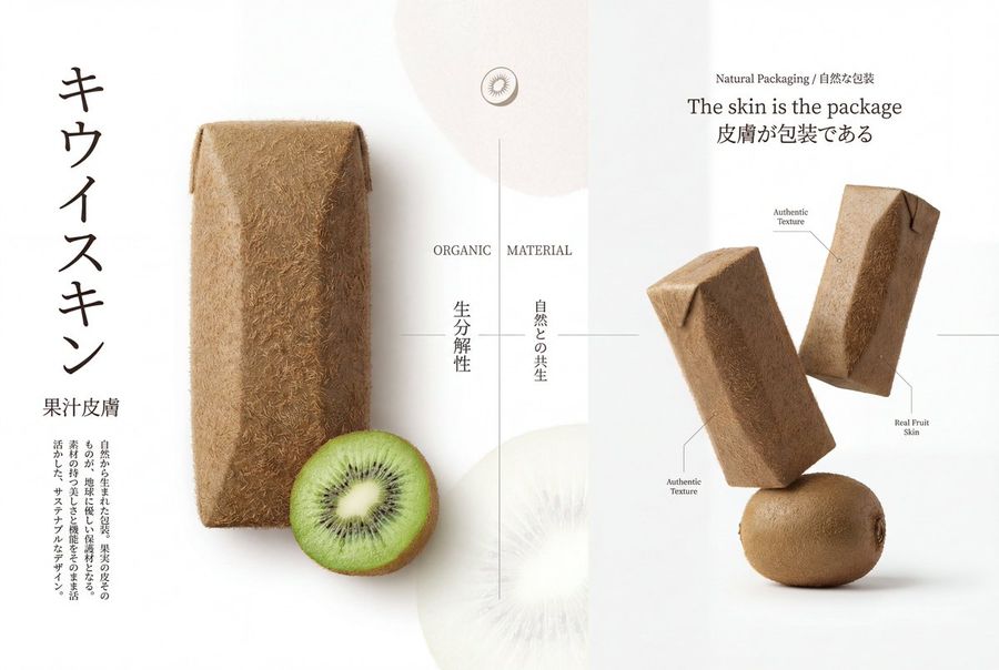 Premium Japanese Style Kiwi Juice Skin Packaging Poster — Nano Banana Pro image prompt example