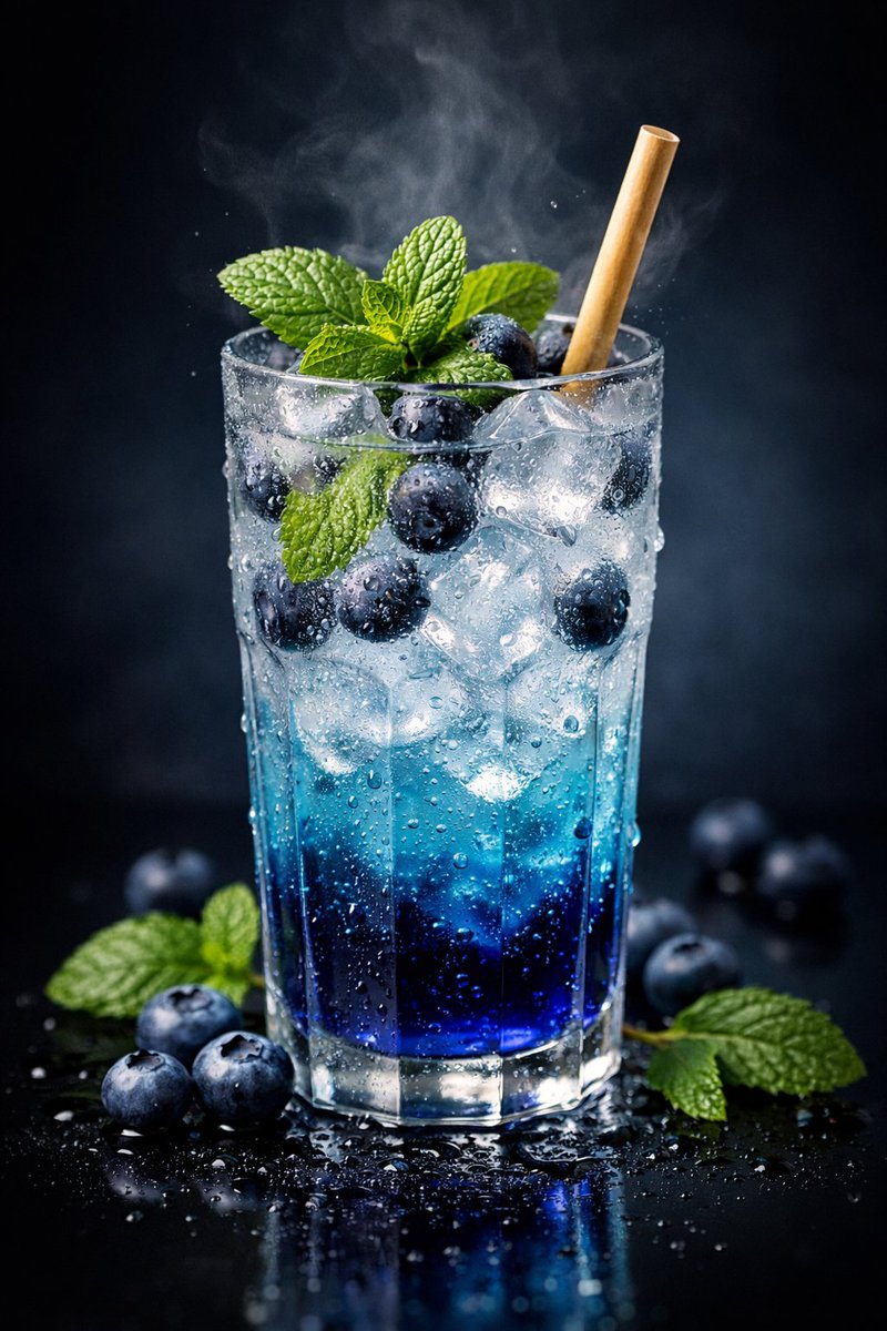 Premium Studio Shot Of Blueberry Mint Iced Drink — Nano Banana Pro image prompt example