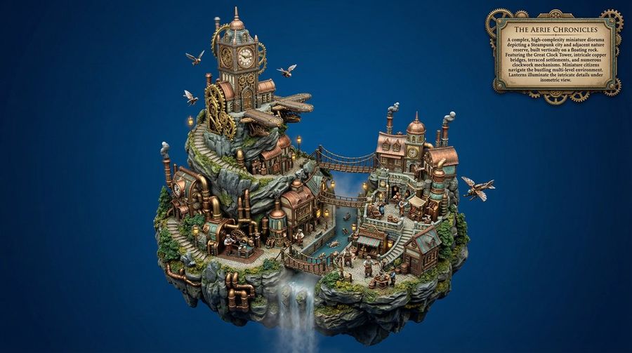Procedural Whimsical Mono Punk Floating Diorama Generator — Nano Banana Pro image prompt example