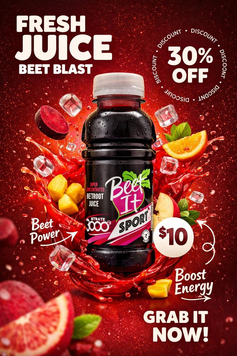 Product Photography Poster With Liquid Splash And Text Overlays — Nano Banana Pro image prompt example