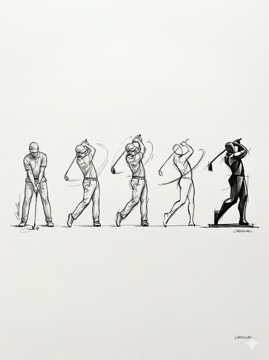 Progressive Golf Swing Artistic Sketch — Nano Banana Pro image prompt example