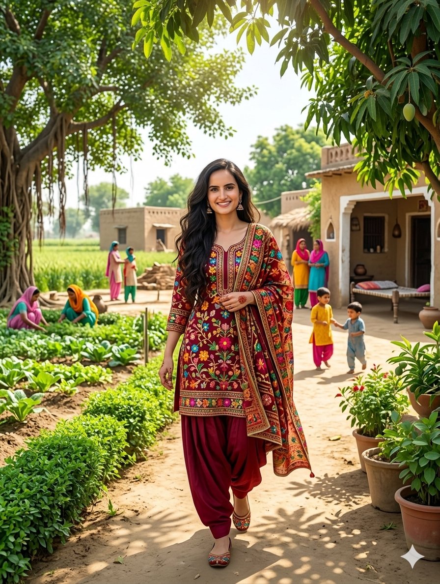 Punjab Village Woman Traditional Attire — Nano Banana Pro image prompt example