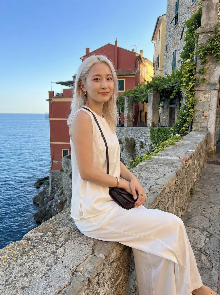 Quiet Luxury Mediterranean Vacation Portrait — Nano Banana Pro image prompt example