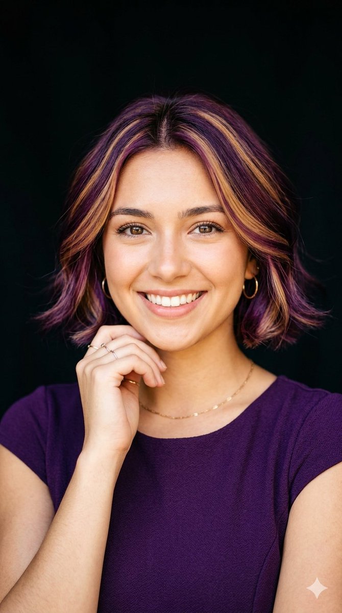 Radiant Purple Bob Portrait — Nano Banana Pro image prompt example