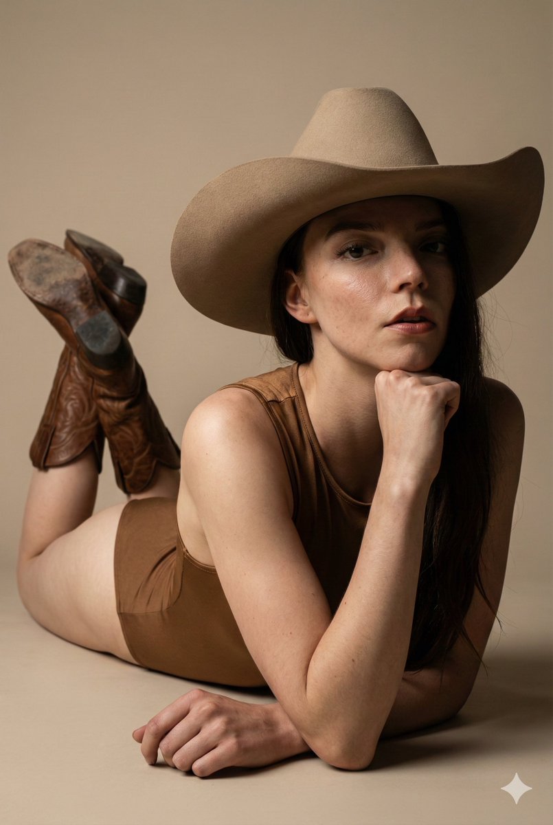Raw Editorial Fashion Portrait With Cowboy Hat And Boots — Nano Banana Pro image prompt example