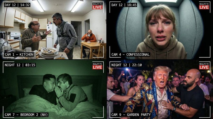 Raw Reality Tv Broadcast Screenshots 2x2 Grid — Nano Banana Pro image prompt example