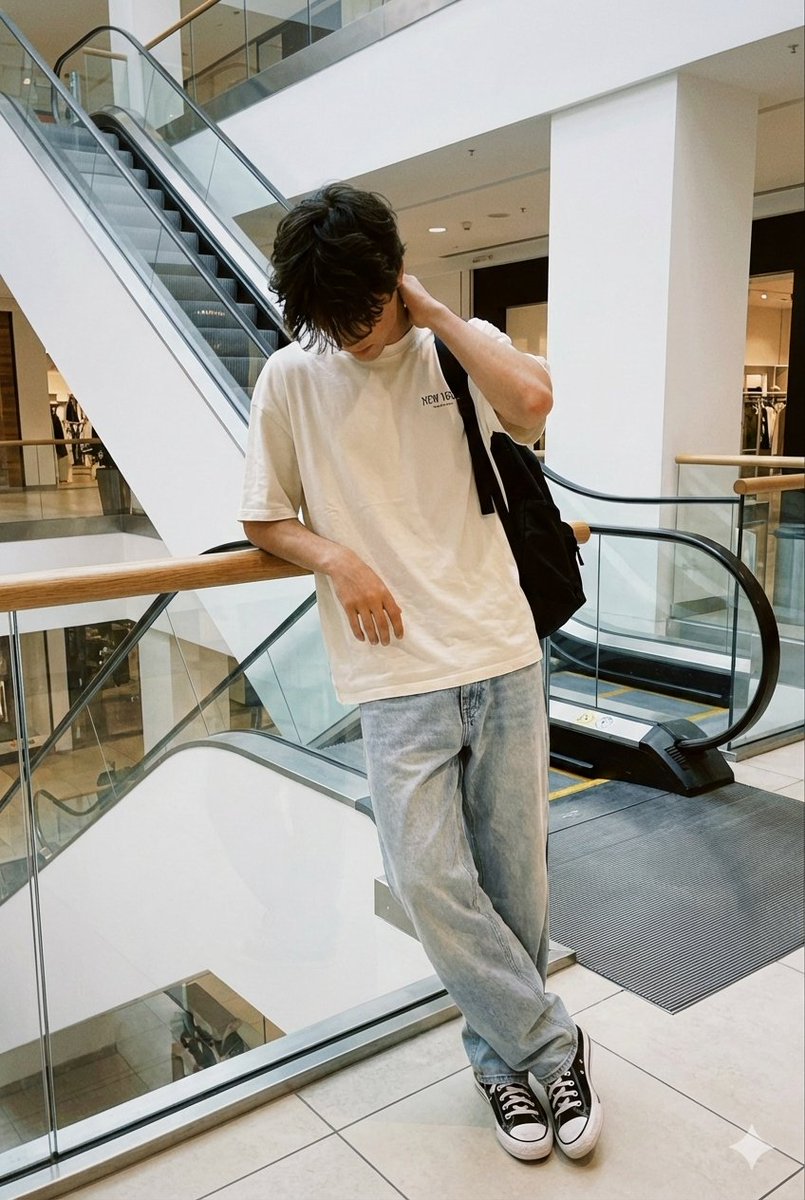 Realistic Candid Smartphone Photo Of A Subject Standing By An Escalator In A Mall — Nano Banana Pro image prompt example