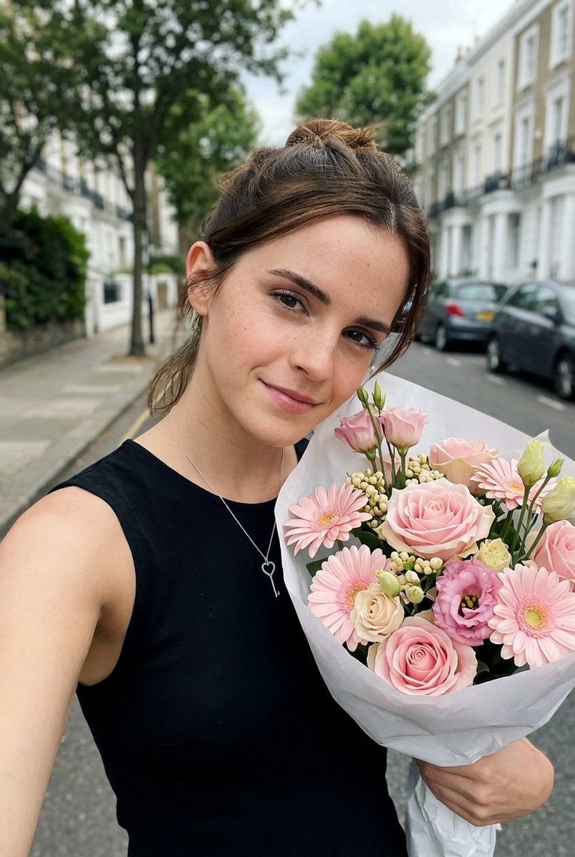 Realistic Smartphone Selfie With Flowers — Nano Banana Pro image prompt example
