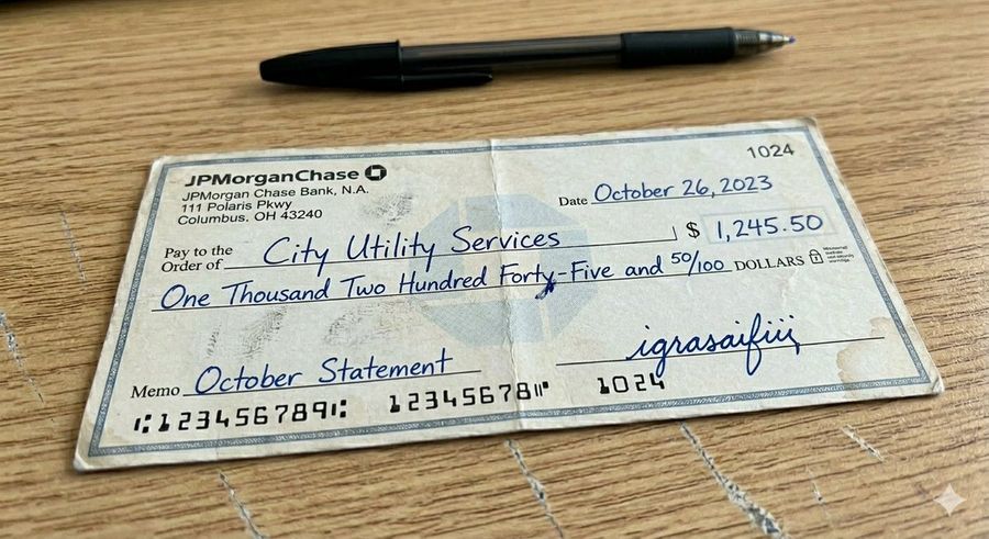 Realistic Weathered Bank Check Macro — Nano Banana Pro image prompt example