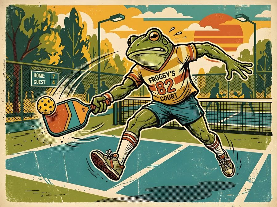 Retro Pickleball Frog Illustration — Nano Banana Pro image prompt example