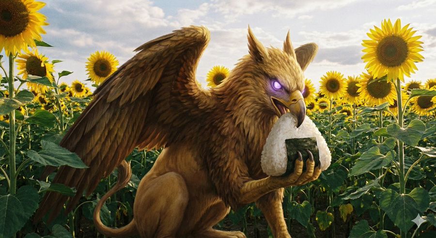 Rice Ball Gryphon Sunflower — Nano Banana Pro image prompt example