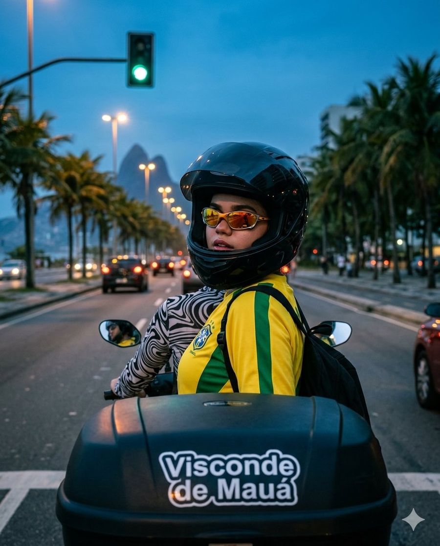 Rio Moped Ride Blue Hour — Nano Banana Pro image prompt example