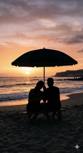 Romantic Beach Sunset Couple Silhouette — Nano Banana Pro image prompt example
