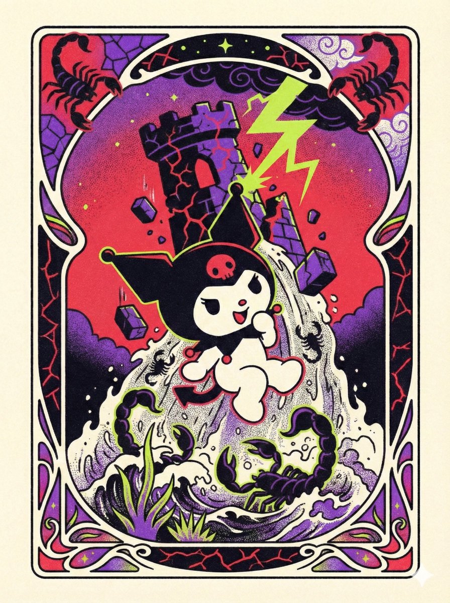 Sanrio Tarot Card Risograph Simulation — Nano Banana Pro image prompt example