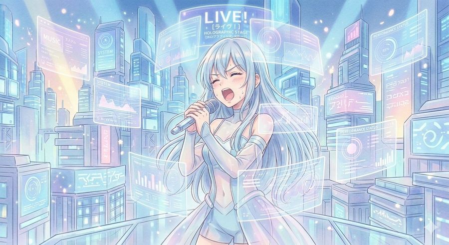 Sci Fi Anime Songstress Illustration — Nano Banana Pro image prompt example