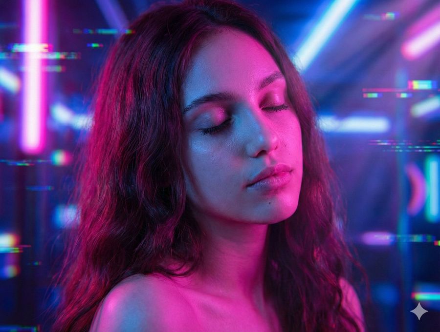 Seductive Cyberpunk Beauty Portrait With Neon Lighting — Nano Banana Pro image prompt example