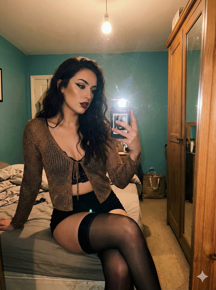 Seductive Low Light Mirror Selfie With Flash — Nano Banana Pro image prompt example
