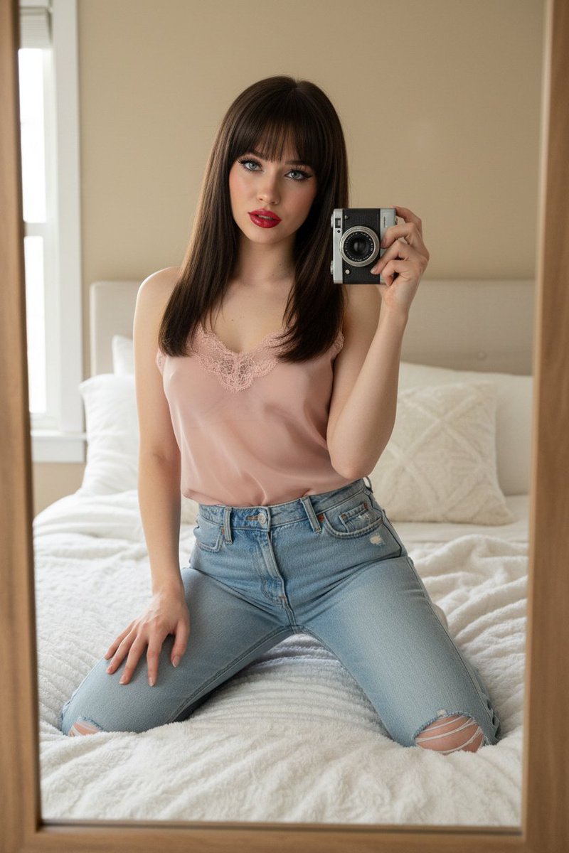 Sensual Red Mesh Dress Mirror Selfie — Nano Banana Pro image prompt example