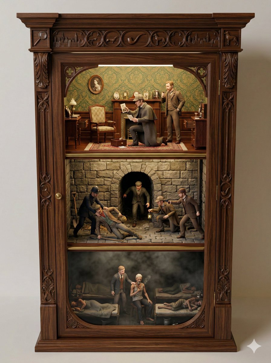 Sherlock Holmes Ornate Cupboard Diorama Prompt — Nano Banana Pro image prompt example