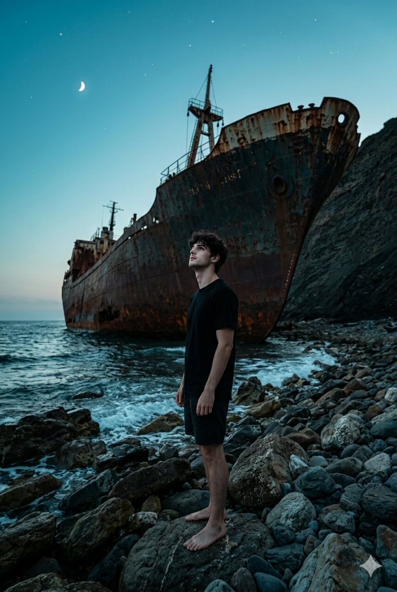 Shipwreck Twilight Scene — Nano Banana Pro image prompt example