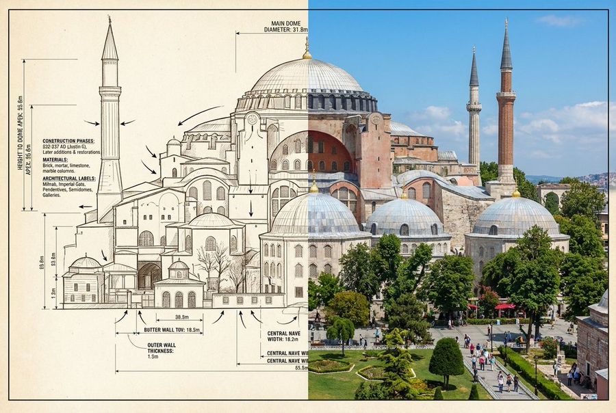 Side By Side Architectural Comparison Of Hagia Sophia — Nano Banana Pro image prompt example