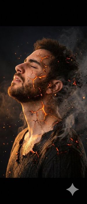 Side Profile Photo Of Man In Pain With Molten Fissures — Nano Banana Pro image prompt example