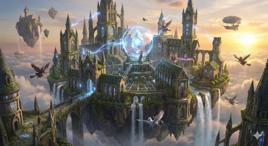 Simple Floating Mage Academy Prompt — Nano Banana Pro image prompt example