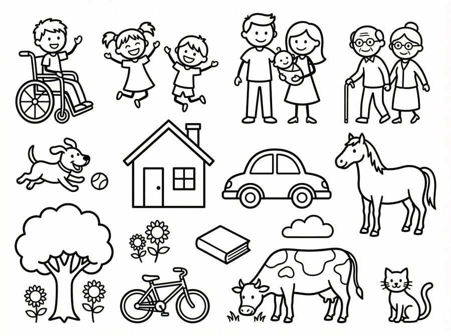 Simple Stick Figure Coloring Book Clipart — Nano Banana Pro image prompt example