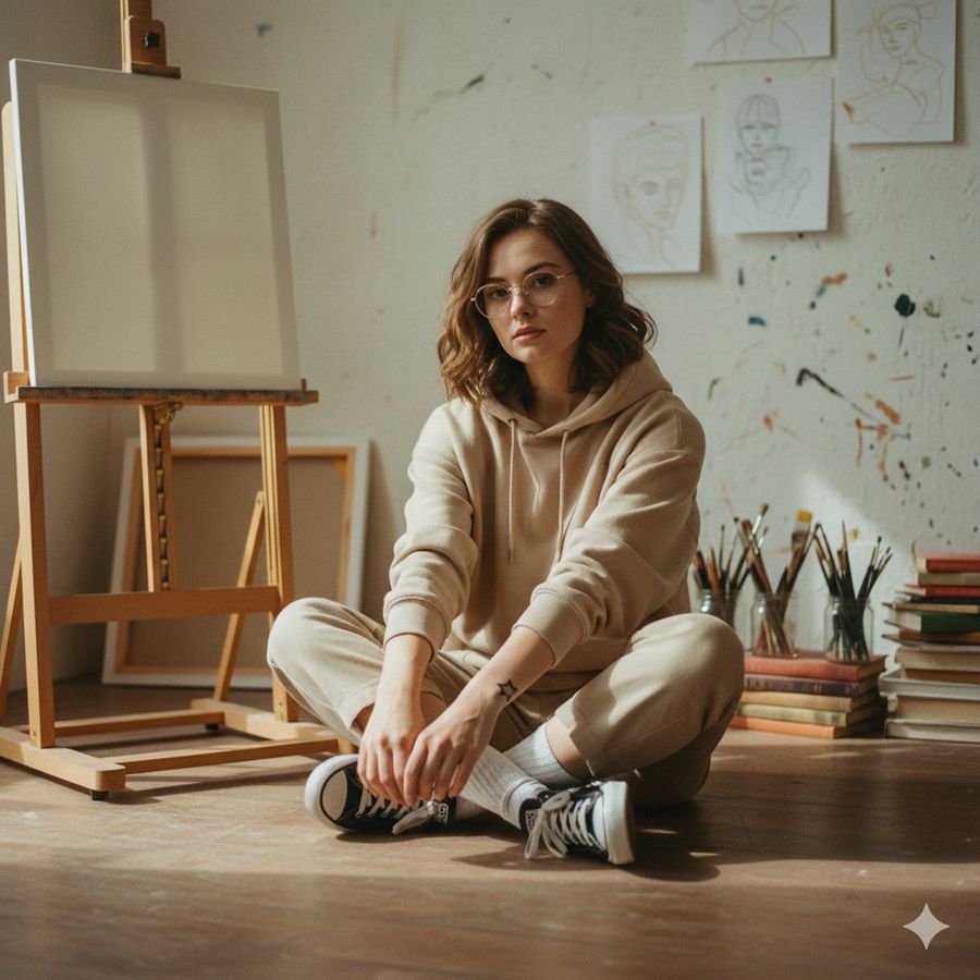 Soft Art School Aesthetic Candid Portrait — Nano Banana Pro image prompt example