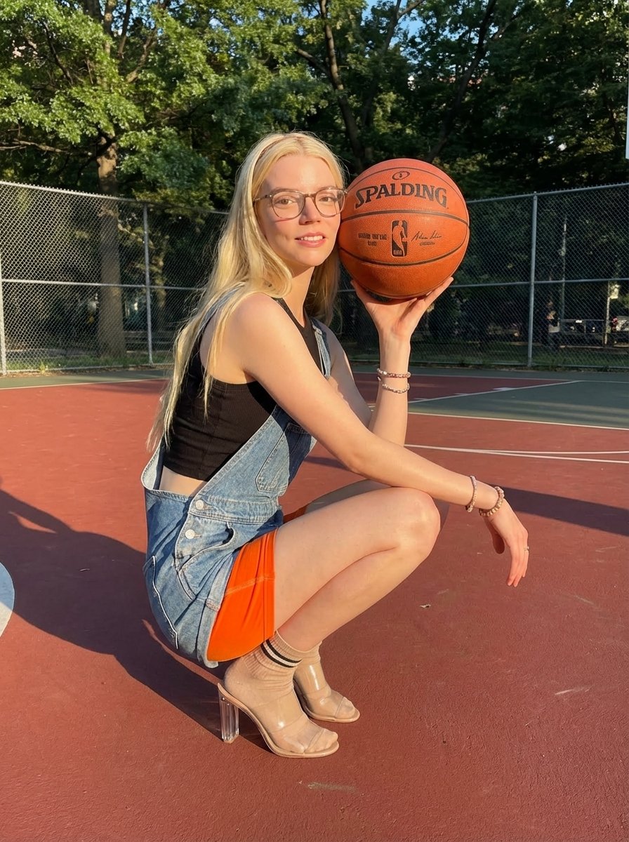 Soft Girl Sporty Basketball Court Editorial — generated with Nano Banana Pro